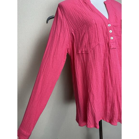 NWT Women’s Popover Gauze Top Tunic SZ XL Pink Long Sleeve Casual 1/4 Button Up - Picture 4 of 15